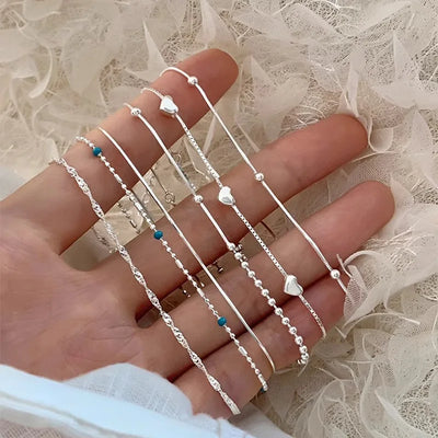 VENTFILLE 925 Sterling Silver Line Extremely Fine Bracelet for Women Love Haert Bead Korean Ins Sweet Jewelry Gift | SAMAG