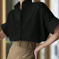 Women's Light Yellow Loose Fit Short Sleeve Shirt - View 7 | SAMAG