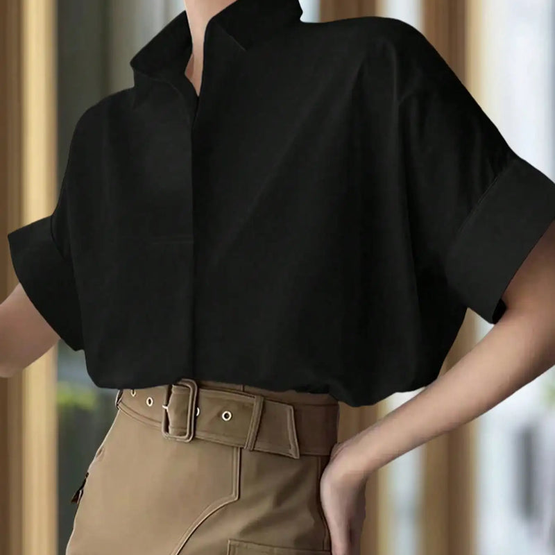 Women's Light Yellow Loose Fit Short Sleeve Shirt - View 7 | SAMAG