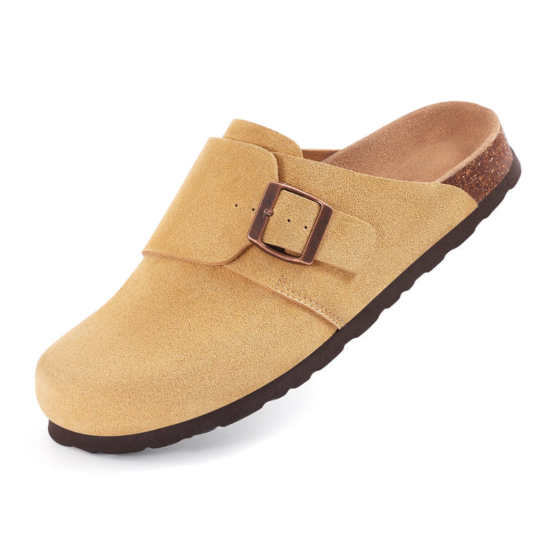 Shevalues Cork Footbed Clogs For Women Cow Suede Mules With Arch Support Comfortable Beach Slides Unisex Fashion Potato Shoes