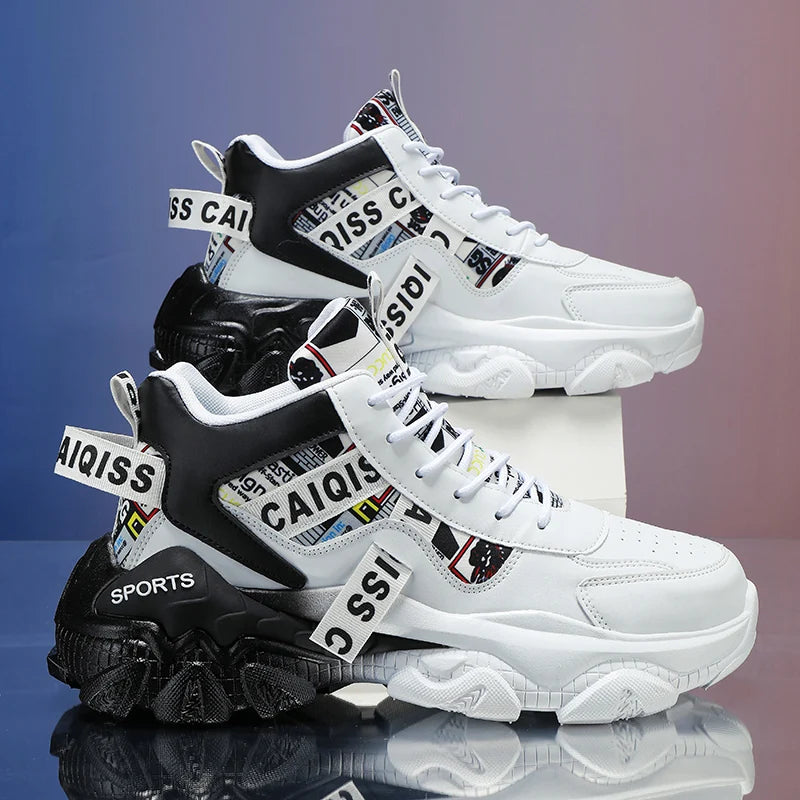Men's Casual Sports Running Shoes - Sporty Casual Style, Unisex, Fashionable Patterns, Suitable for All Seasons, Daily Wear and Sports Events, Lace-Up Design, High-Top Upper and Lining, Non-Slip and Wear-Resistant Sole, Fabri
