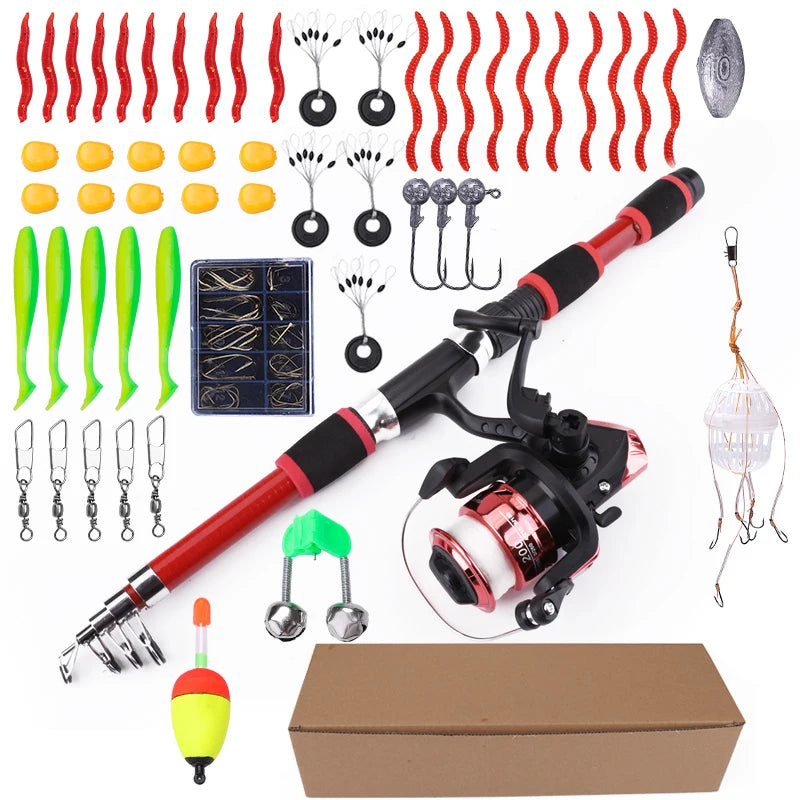 FTK 1.8M Portable Spinning Fishing Rod Reel Full Kits Carbon Fiber Carp Rod Wheel Travel Set Accessory