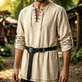 Men Medieval Lace Up Linen Long Sleeve Tunic Viking | SAMAG