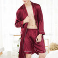 Spring Autumn Male Robe 3PCS Sleepwear Set Ice Silk Kimono Bathrobe Gown Loungewear Loose Casual Satin Homewear Nightwear 3XL
