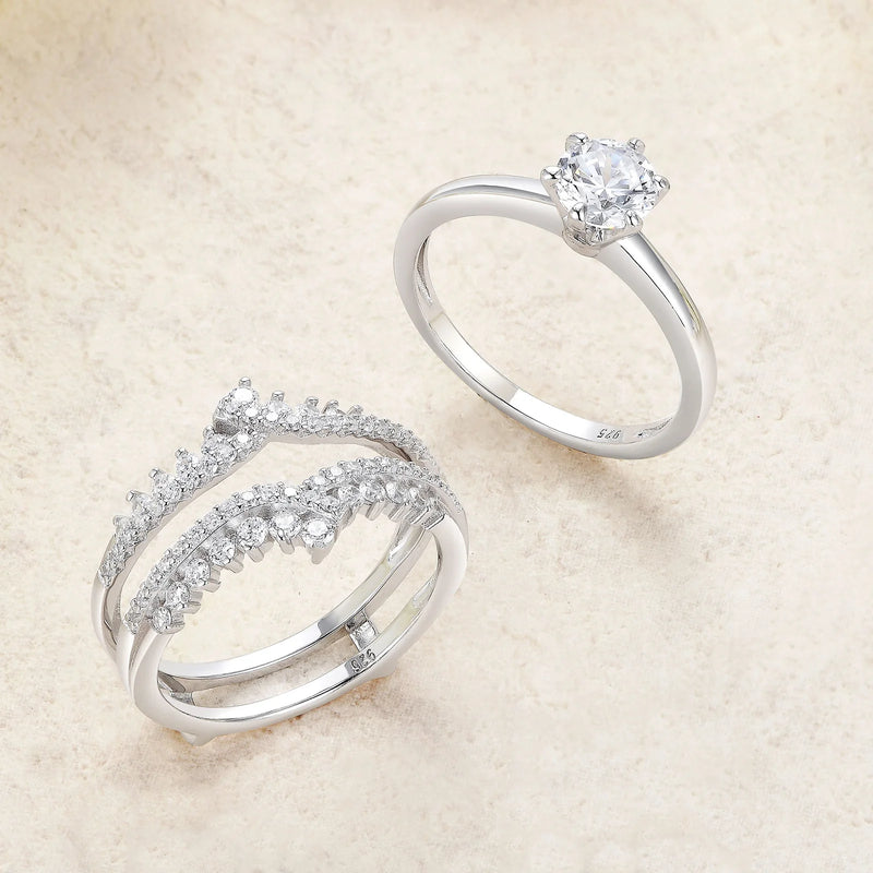 Newshe 925 Silver Bridal Set Original Wedding Rings for Women 1.8Ct Round Cut Zircon Moissanite Engagement Ring Enhancer Band