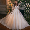 Customized Exquisite Wedding Dress Long Sleeves V Neck | SAMAG