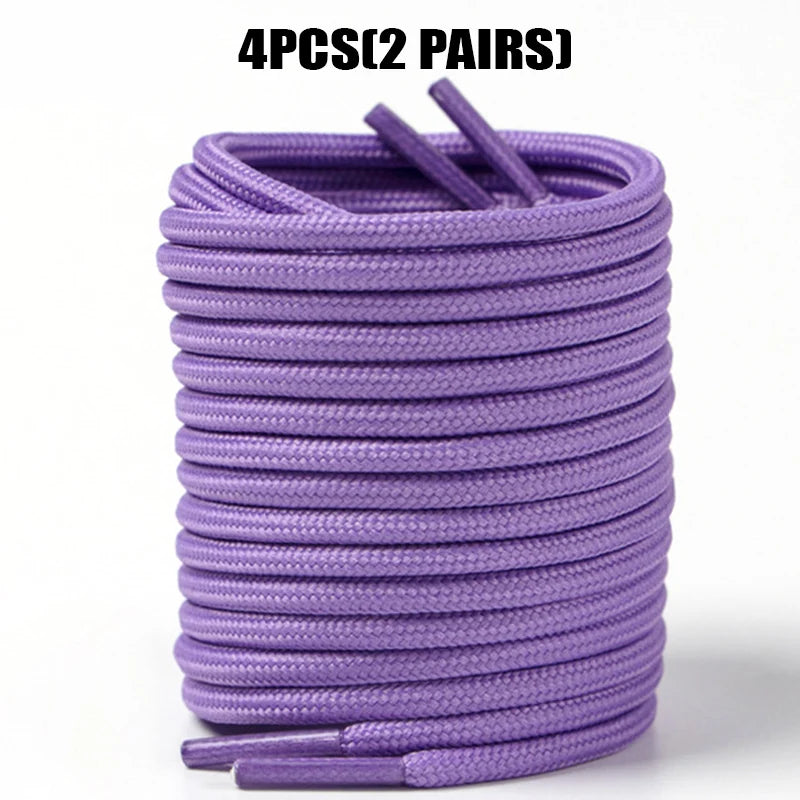 4 Pcs(2 Pairs) Round Shoelaces 4mm for Sneakers Boots, Durable Anti-Slip Sports Laces, 80-160cm Solid Colors Replacement