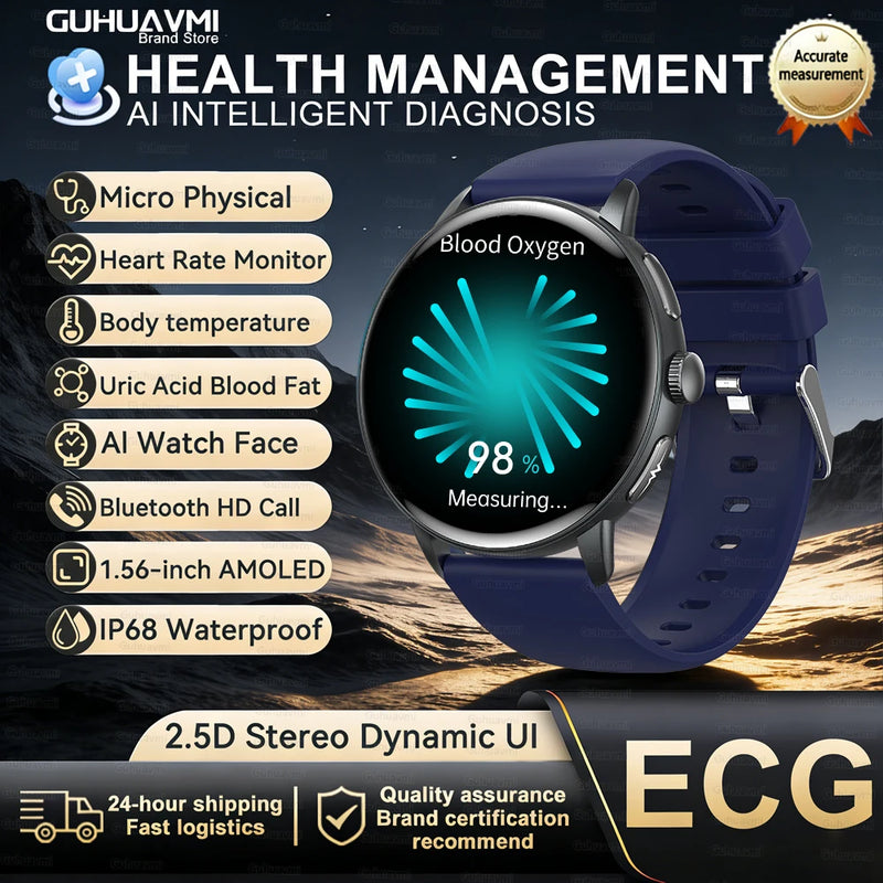 2026 New AI Accurate Diagnosis Body Fat Uric Acid BP ECG SmartWatch HD AMOLED Screen call Sport Health Smart watch For Men women