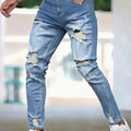 Men Casual Jeans Sky Blue Slim Bold Street Ripped Craft | SAMAG