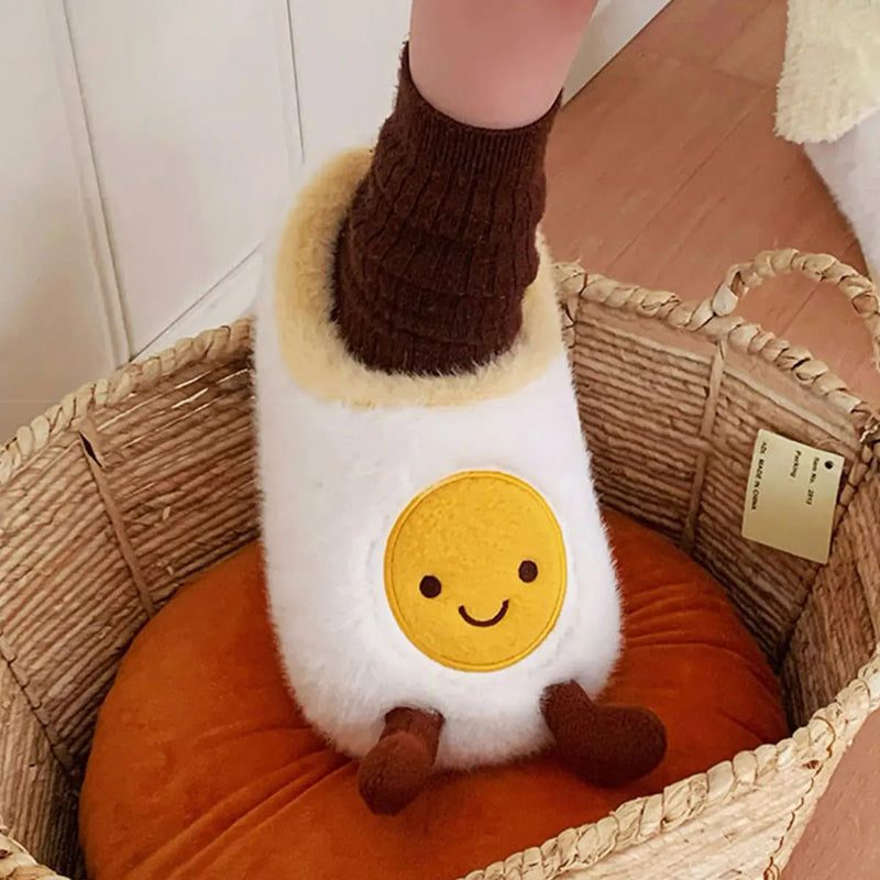 Winter Warm Indoor Slippers, Non-Slip Cotton Slippers, Cute Fried Egg Winter New Plush Home Shoes, Women's Slippers
