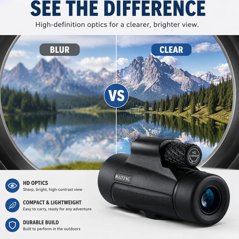 Maifeng HD Monocular Telescope 10x42 12x42 Compact Binoculars for Bird Watching Hiking Camping Outdoor Activities BAK4