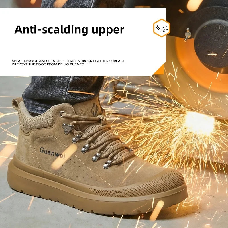 Welding Shoes Men Indestructible Work Safety Boots Cow Leather Steel Toe Safety Shoes Men Security Protective Work Shoes