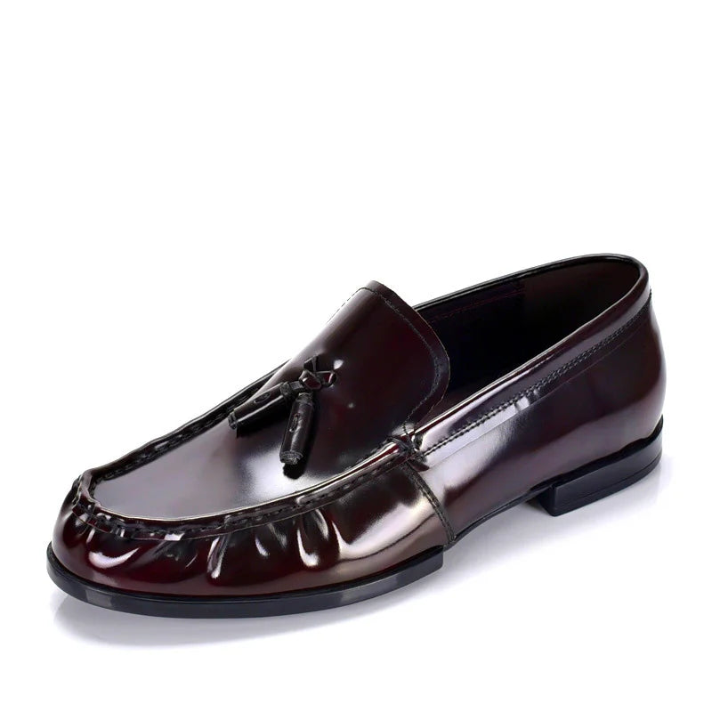 Black high-quality cowhide men's loafers tassel casual walking  driving all genuine leather men's shoes