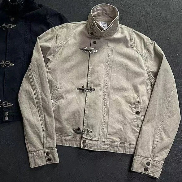 Subculture Harajuku Vintage Safari Coats Men Hooded Loose Zipper Sweatshirts Casual Streetwear Stand Neck Jacket Autumn Winter