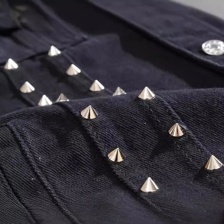 Vests Men Denim Jacket Rivet Spliced Coat Turn Down Collar Slim Fit Vest Sleeveless Coats Streetwear Pocket Button High Street