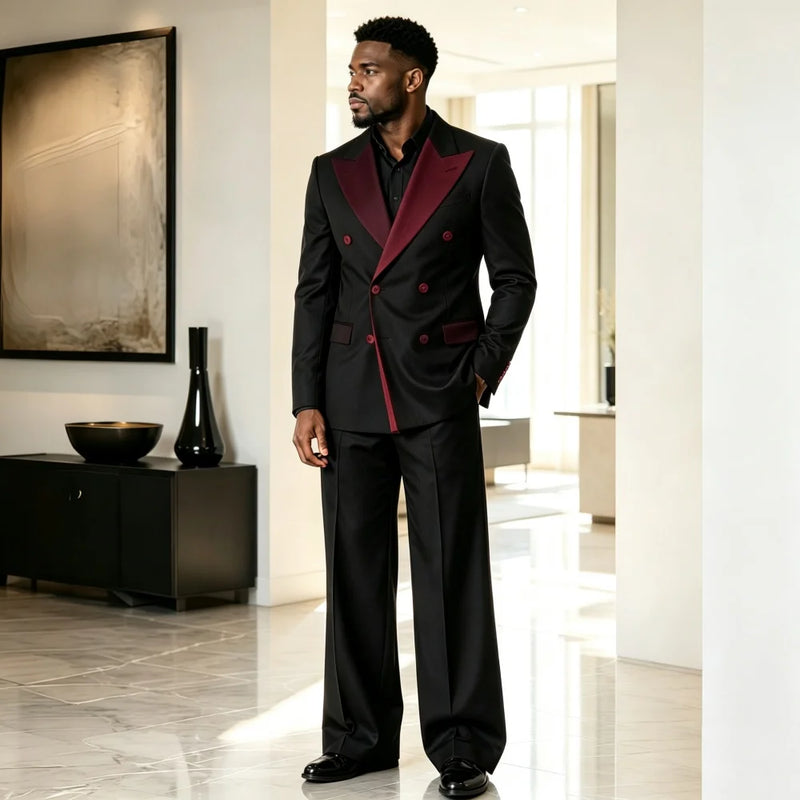 Double Breasted Luxury Men Suit Set Separates 2 Pieces Peak Lapel Blazer with Normal Pants Custom Made For Wedding Prom Party