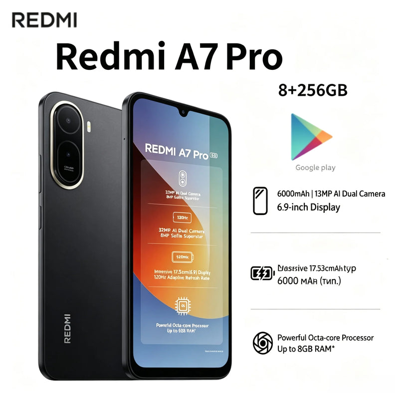 2026 New Official Authentic Product Redmi A7Pro 8 GB RAM 256 GB ROM 6.9' FHD+ Helio G85 Gaming Smartphone Dual 5G VoLTE 5000mAh