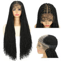 13x4 Lace Frontal Synthetic Braided Wig for Black Women Small Deep Wave Long Brown Wigs Crochet Braiding Wig with Baby Hair