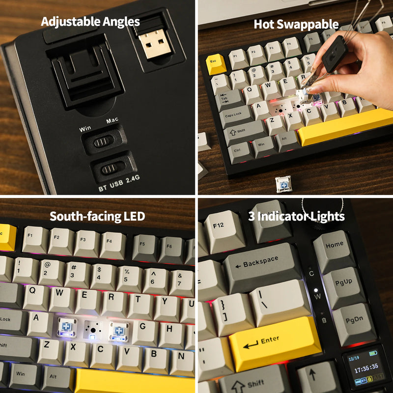 Ajazz AK820 Pro 75% Gasket-mounted Bluetooth 5.1/2.4G Wireless/Wired Mechanical Keyboard with TFT Screen for Mac/Win