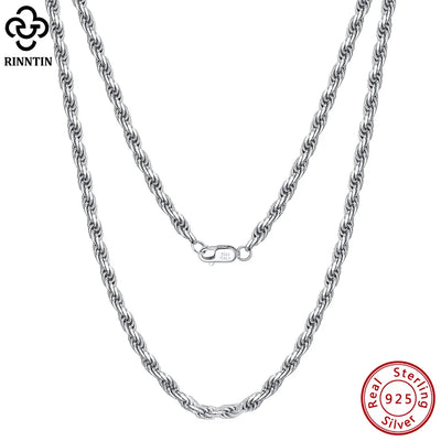 Rinntin Luxury 925 Sterling Silver Diamond - Cut Rope Chain Necklace For Men Women Fashion Italian Neck Jewelry SC29 | SAMAG