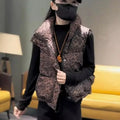 Leopard Women's Autumn Winter Sleeveless Parkas Jacket 2025 Woman Mandarin Collar Cotton Padded Vest Korean Style Waistcoat