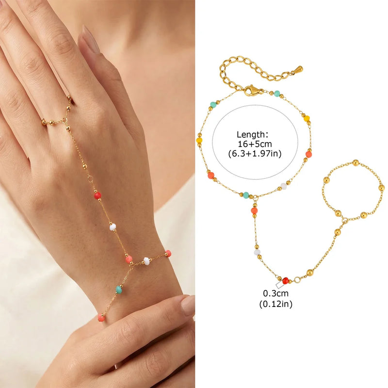 Luxury Minimalist Gold Plated Thin Chain Finger Ring Hand Bracelets for Women, Party Elegant Stainless - Visuel 16 | SAMAG