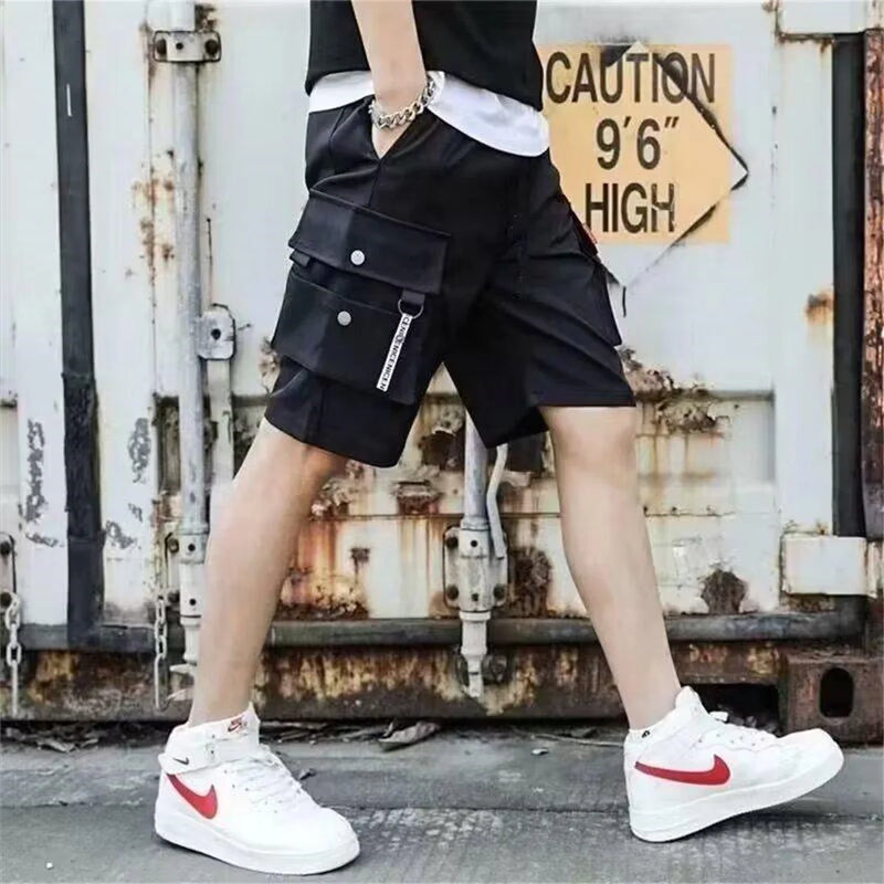 Black Hip Hop Cargo Shorts for Men's Summer Wide Leg | SAMAG