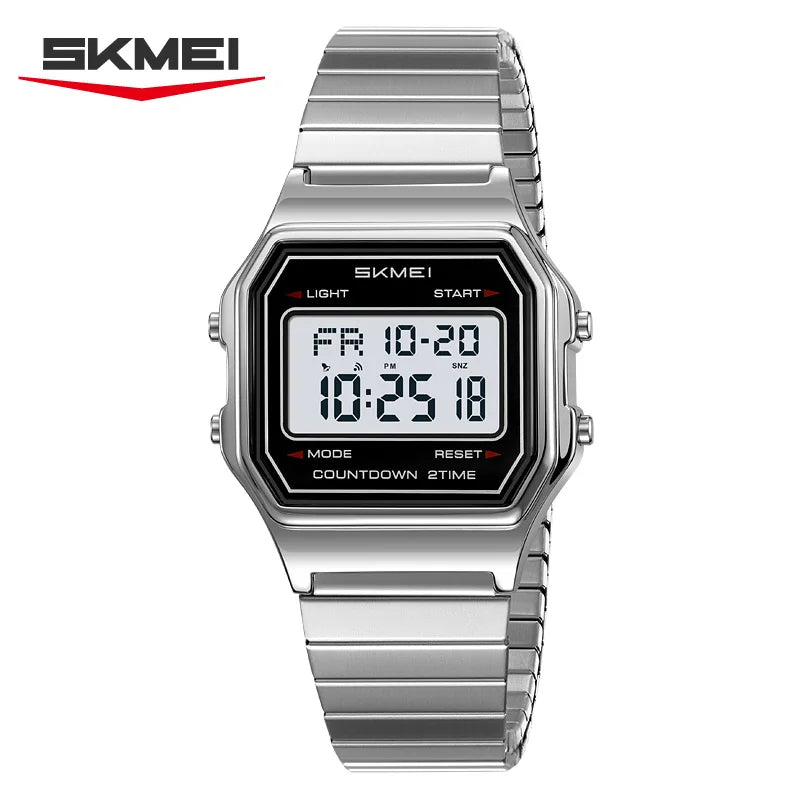 SKMEI 2465 Luxury Men's Digital Watch Waterproof Stainless Steel Electronic Men's Watch LED Display Sport Clock Reloj Hombre