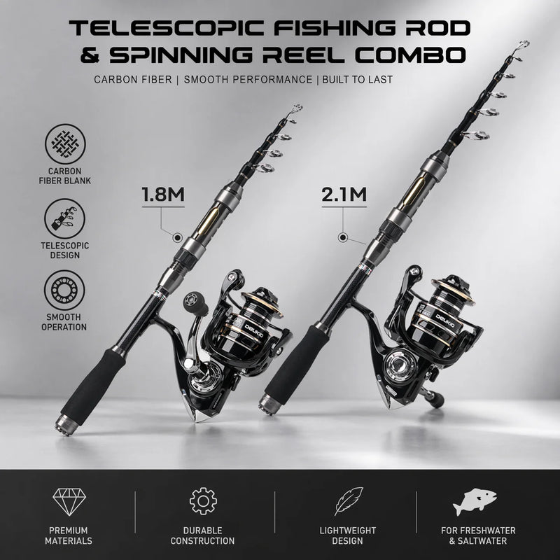 DEUKIO 1.8/2.1m Fishing Rod Reel Combo Portable | SAMAG