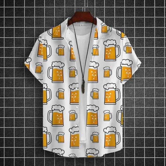 Hawaiian Shirt For Men 3d Beer Printed Short Sleeve Party | SAMAG
