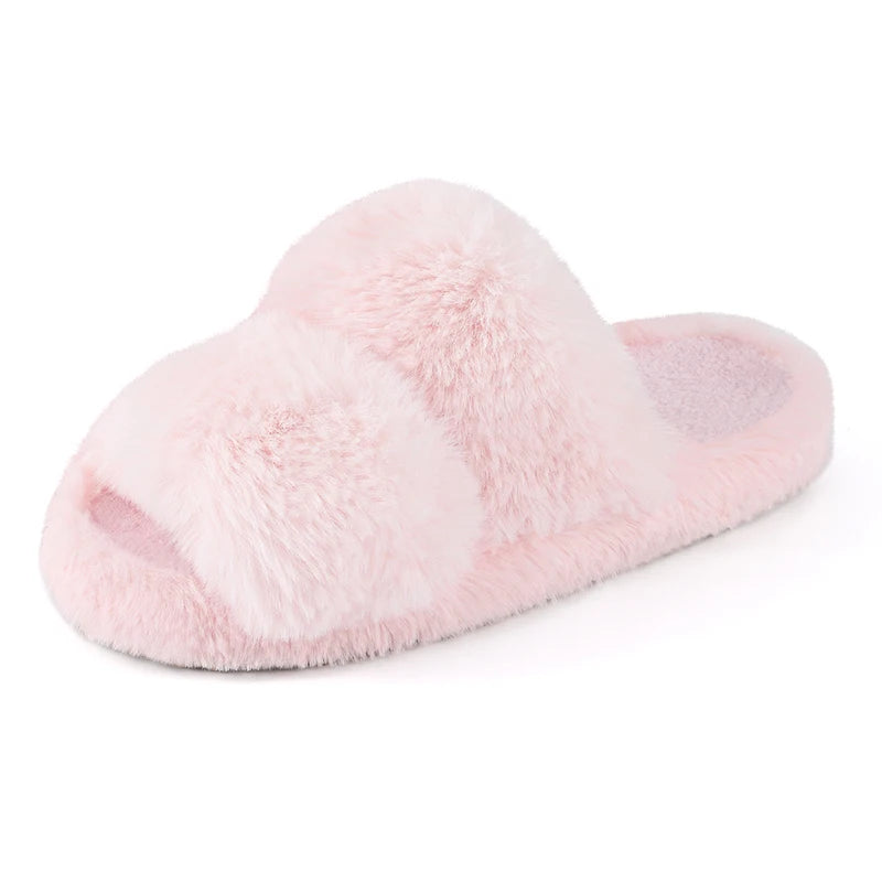 Smile PoP Classic Fuzzy Fluffy Slippers Women Winter Women Slippers Indoor Short Plush House Slippers Antiskid Flat Lady Slipper