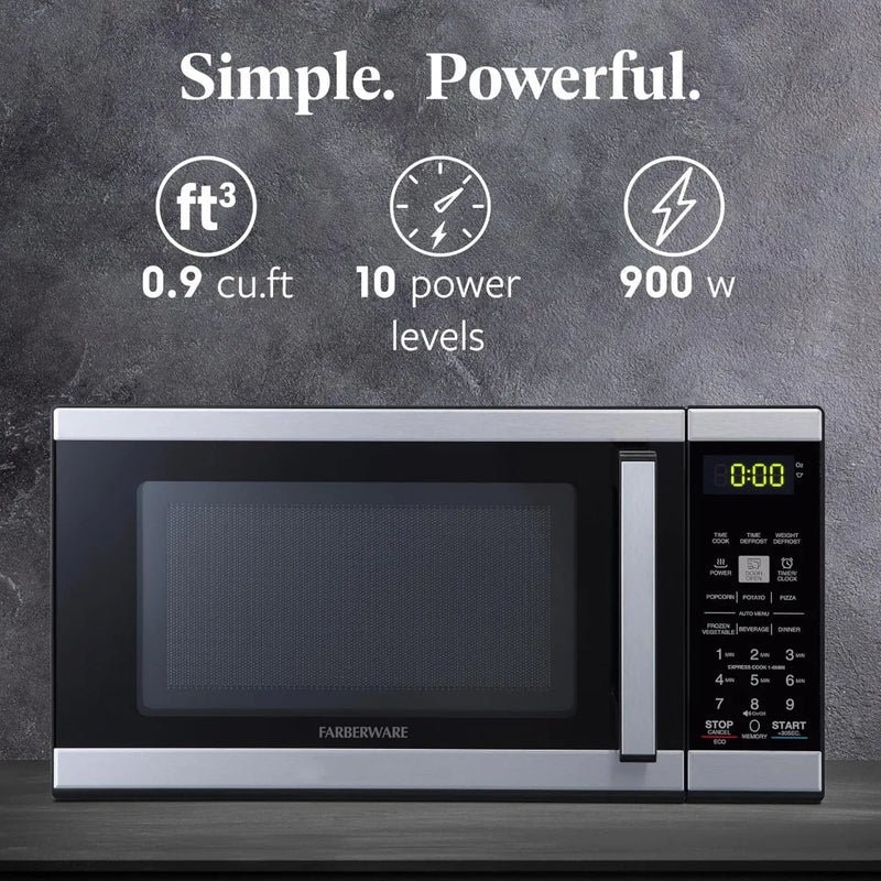 900W Countertop Microwave Oven, 0.9 Cu Ft with Auto Cook & Defrost, Easy Clean & Child Lock