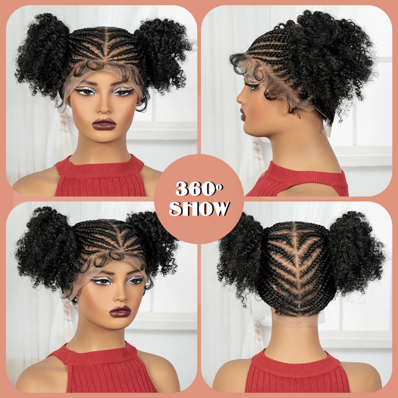 Full Lace Cornrow Braided Wigs Synthetic Bantu Braided Lace Wig with Baby Hair Cosplay Wig for Women Girls Lace Front Braids Wig
