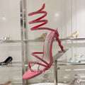 Glitter Crystal Decor High Thin Heels Sandals Women Shiny Snake Shaped Elastic Strap Design Sandalias Summer Party Dress Shoes
