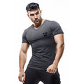 Summer Men Gym Bodybuilding Casual Short Sleeve Compression V-neck  Cotton Breathable Basketball Training  Pumping iron T-shirts