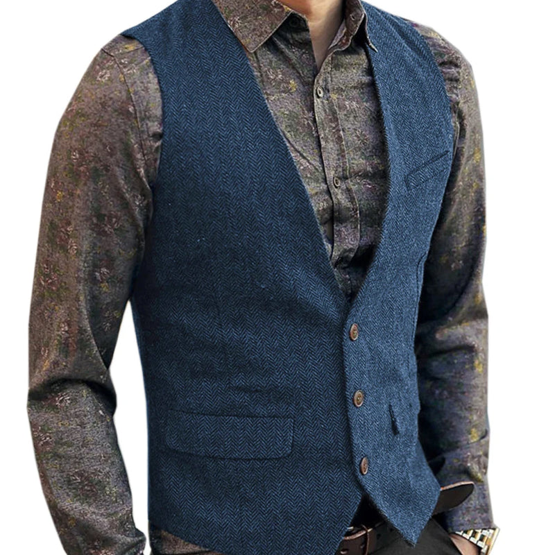 Men's V-Neck Suit Vests Fashion Formal Slim Fit Business Herringbone Dress Waistcoat for Tuxedo Wedding Party