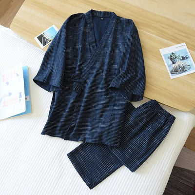 Japanese 100% cotton kimono robes men pajamas sets simple | SAMAG