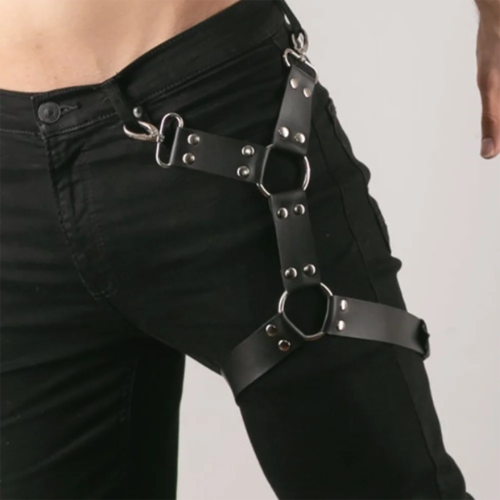 Fashion Street Y2K PU Leather Suspenders for Women Men Jeans Pants Leg Harness Decortive Belt Strap Fashion Apparel Accessories