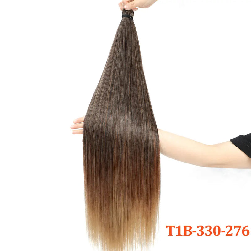 Gladys 28 Inch Crochet Braids Hair 3PCS 300g Synthetic Orange 60MW Ombre Brown T1B-330-276 Straight Braiding Hair Soft Pony Hair