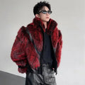 2025 Red Faux Patchwork PU Leather Men Women Fashion Elegant Thick Warm Winter Fur Coat Furry Short Jacket