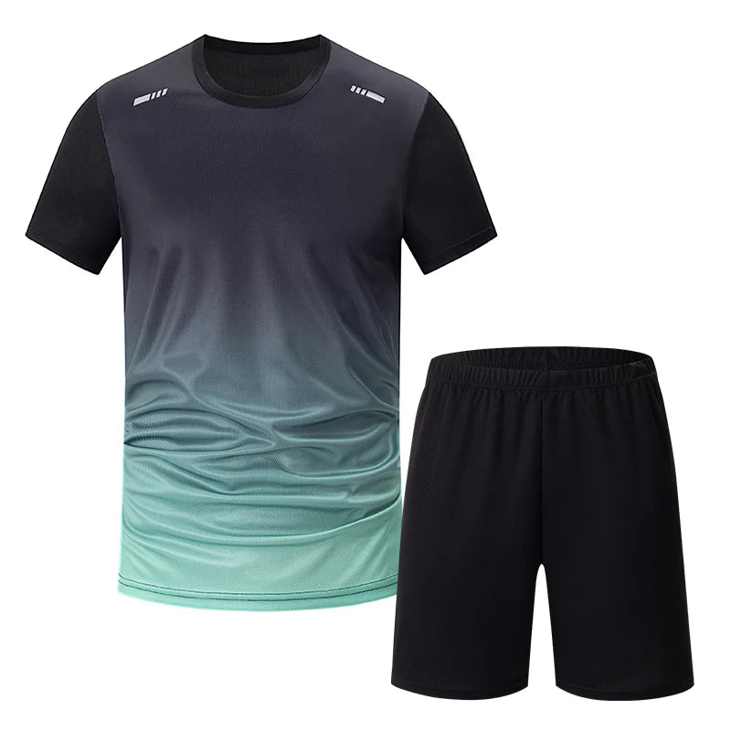 2-Piece Men's Suit Youth Four-Season Gradient T-Shirt Short-Sleeved Sports Quick-Drying Comfortable Home Wear Fashionable