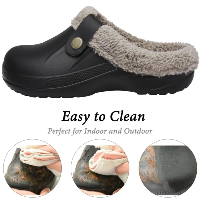 Smile Winter Fur Lined Clogs Women Fuzzy Slippers Men Warm House Slippers Adult Outdoor Waterproof Slippers Comfort Garden Clogs