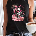 Funny Hip Hop Vest T-shirt Portrait Skeleton Tshirt Graphic Print Tank Top Women’s Sleeveless Crew Neck