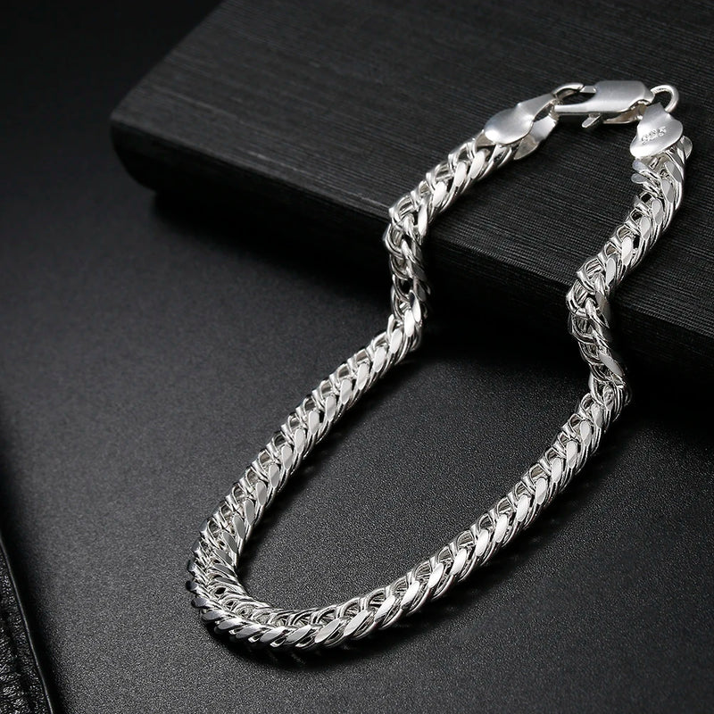 18K Gold 6MM Geometry Chain 925 Sterling Silver Bracelets for Women Men Fashion Wedding Christmas Gifts - Visuel 2 | SAMAG