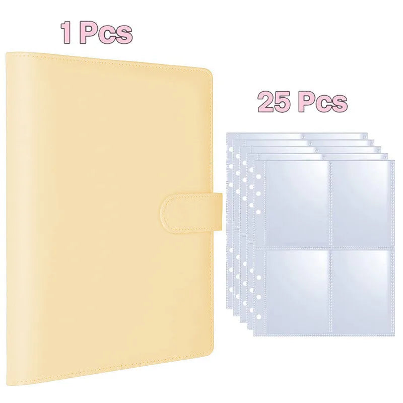 A5 Notebook Photocard Binder with 4 Pockets Sleeves, 6 Ring  PU Leather Binder Loose Leaf Personal Organizer Photo Binder Book