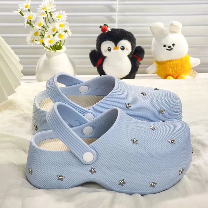 Summer New Casual Style Star Thick Bottom Baotou Slippers for Women Wearing Lazy Outerwear, One Step Stepping Cool Slippers