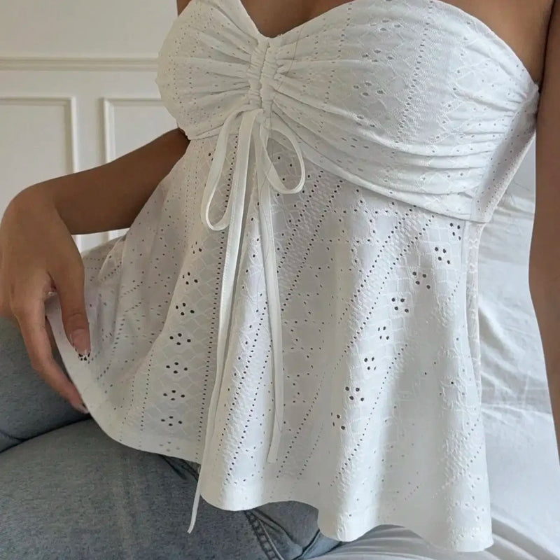 Ladies Solid Color Knitted Tube Top with Front Bow Tie - View 5 | SAMAG