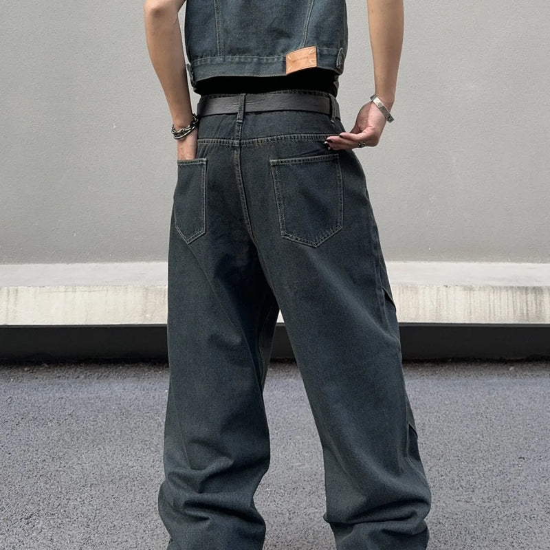 UP.THE Men Dark Raw Denim Baggy Wide Leg Jeans, Y2K | SAMAG