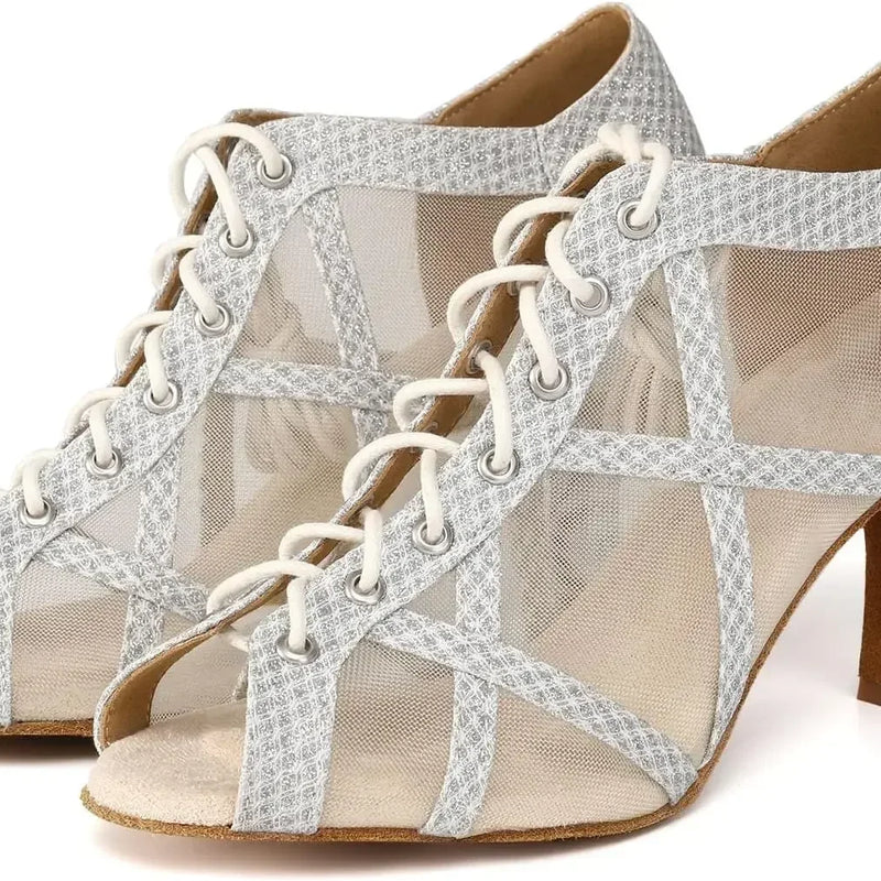 Black Latin Dance Shoes for Women Breathable Mesh Suede Sole Wedding Party Professional Ballroom Jazz Tango Training Dancing