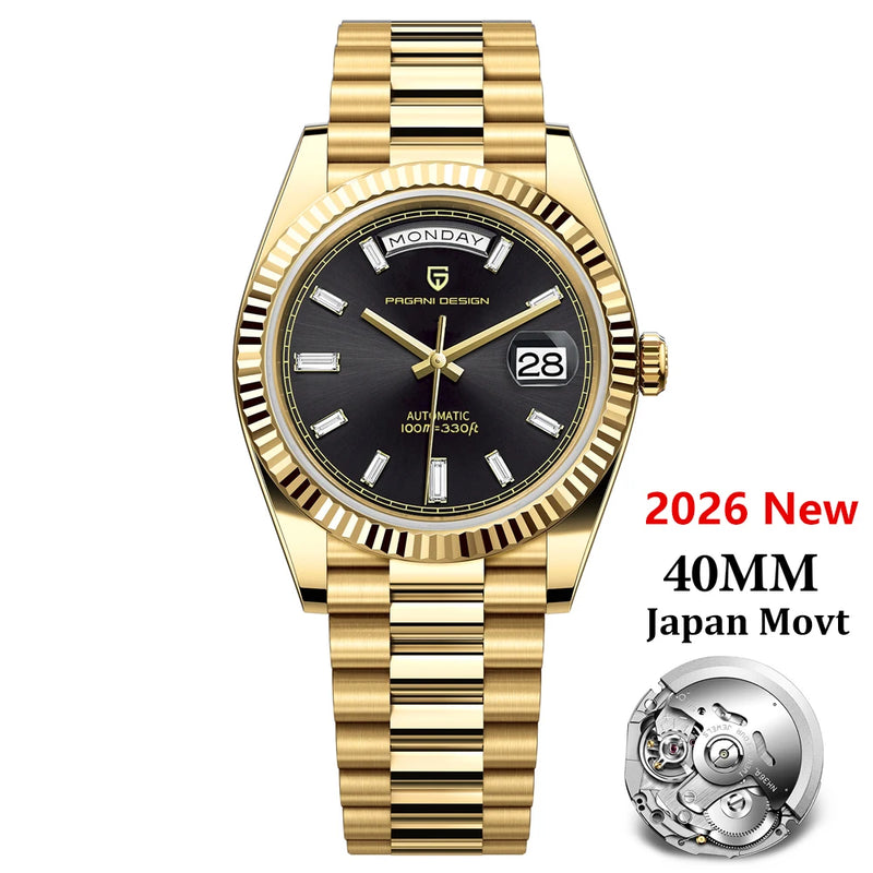 PAGANI DESIGN Men's Watches DD40 Gold White Luxury Automatic Watch Japan Movt Date Week Mechanical For - Visuel 9 | SAMAG